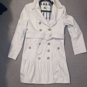 Rare Burberry Trench Khaki with silver buttons and back hem ruffle sz 10